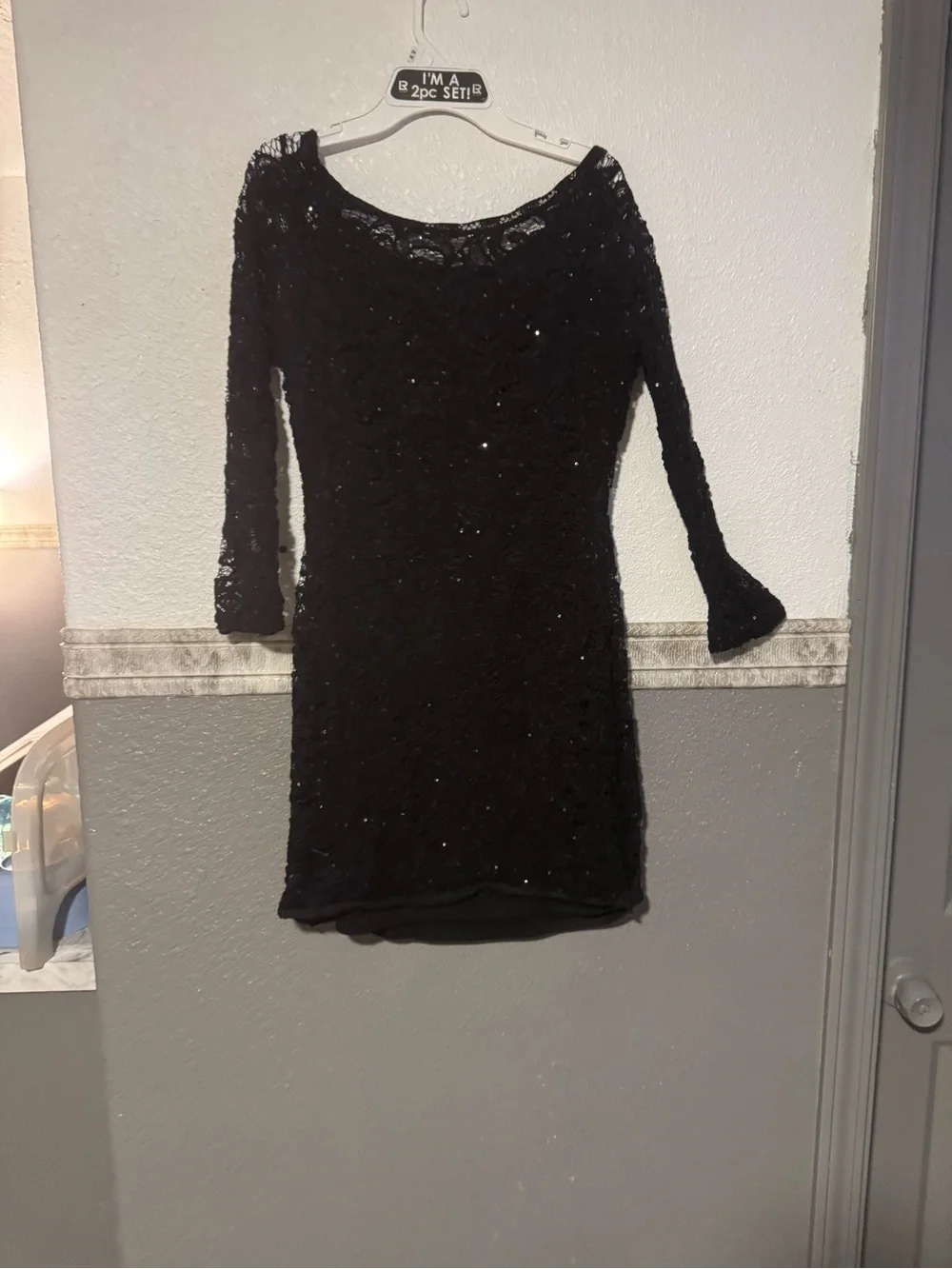 Sequin Hearts black lace
